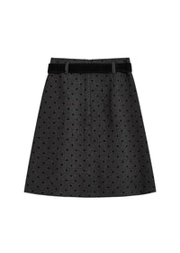 Polka Dot A-Line Midi Skirt with Belt