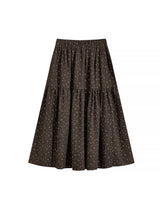 Brown Floral Tiered A-Line Long Skirt