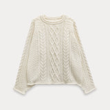 Snowfield Soft Ivory Cable Knit Sweater