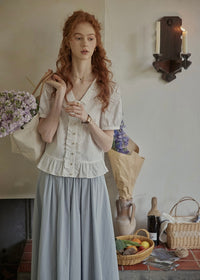 Classic Puff Sleeve Ruffle Button Blouse