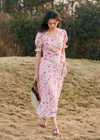 Amélie Rose Garden Wrap Dress | Romantic Pink Floral Dress