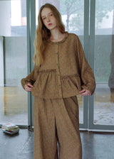 Vintage Brown Polka Dot Cotton Loungewear Set