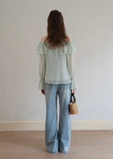 Lumière Mint Off-Shoulder Ruffle Blouse