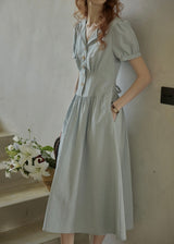 Morning Poem Light Blue Romantic Button Dress
