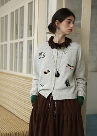 Little Friends Embroidery Knit Wool Cardigan(2COLOR)