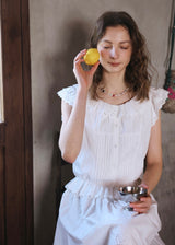 Lucie Ruffle Lace Blouse | Vintage White Cotton Summer Top
