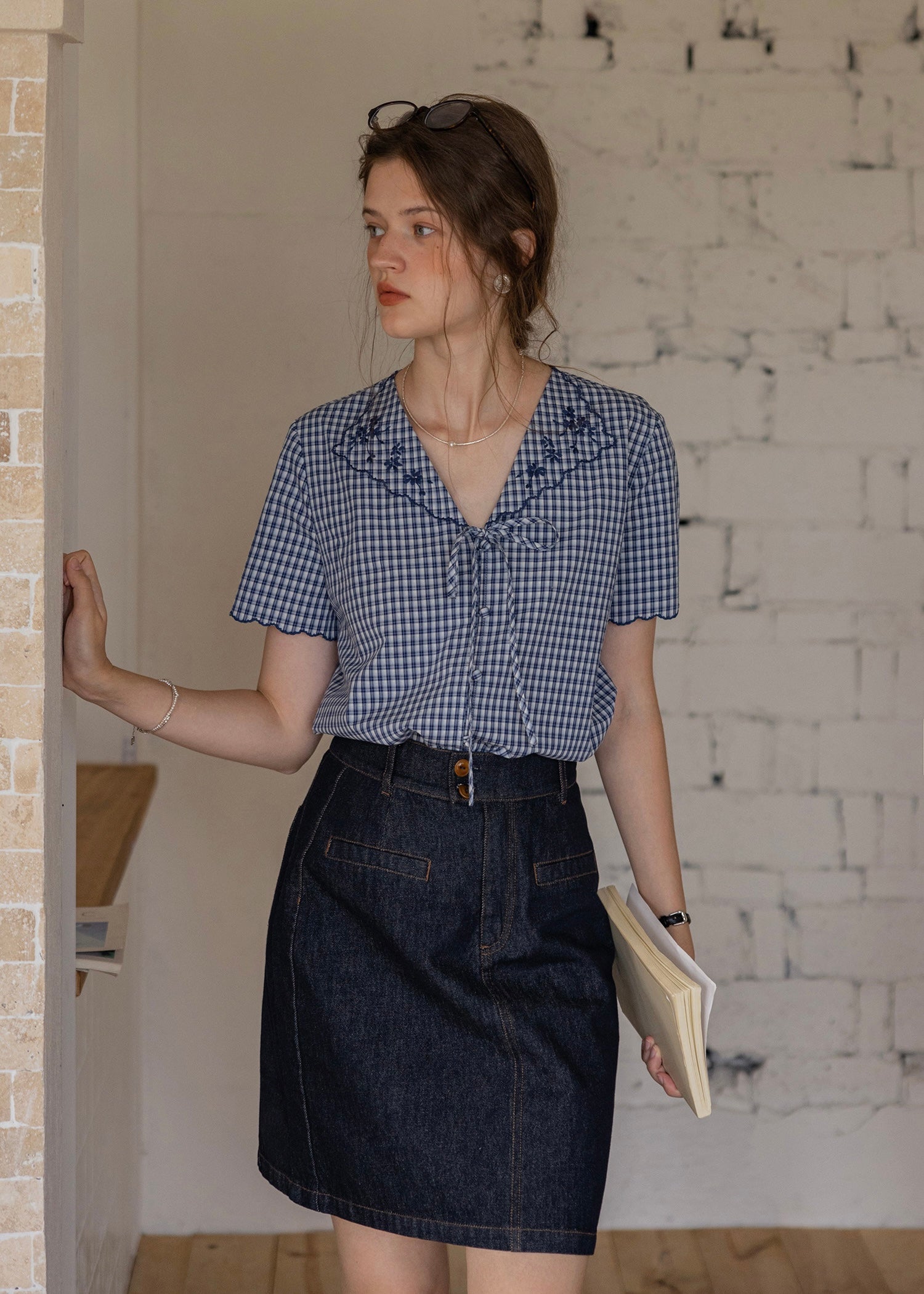 Montmartre Embroidered Tie-Front Cotton Blouse