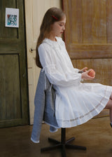 White Vintage Doll Collar Ruffle Pintuck Mini Dress