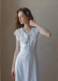 Blue Lullaby Vintage Lace Collar Sleeveless Summer Dress