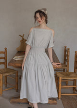 Convertible Off-Shoulder Smocked Cotton Dress