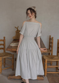 Convertible Off-Shoulder Smocked Cotton Dress