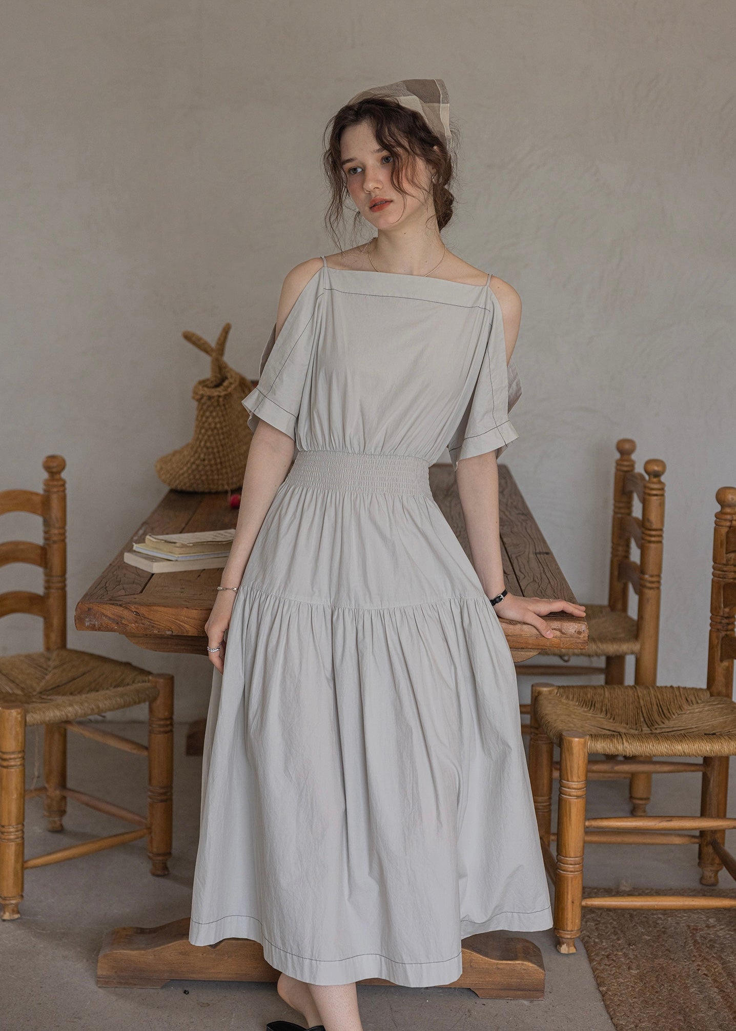 Convertible Off-Shoulder Smocked Cotton Dress