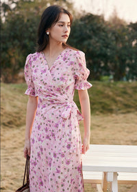Amélie Rose Garden Wrap Dress | Romantic Pink Floral Dress