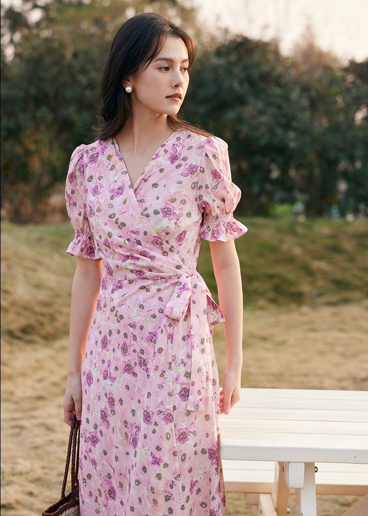 Amélie Rose Garden Wrap Dress | Romantic Pink Floral Dress