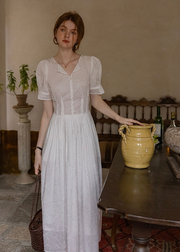 Alba Eyelet Cotton Dress | Romantic White Embroidered Summer dress