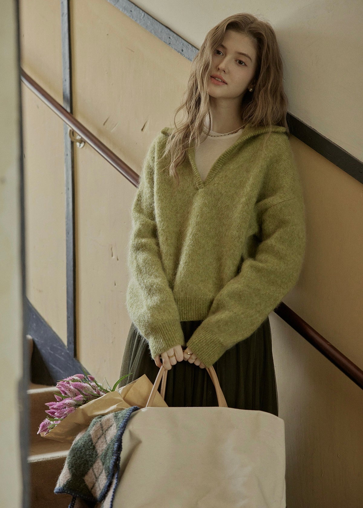 Soft Ember Mohair Deep V-Neck Sweater(2COLOR)