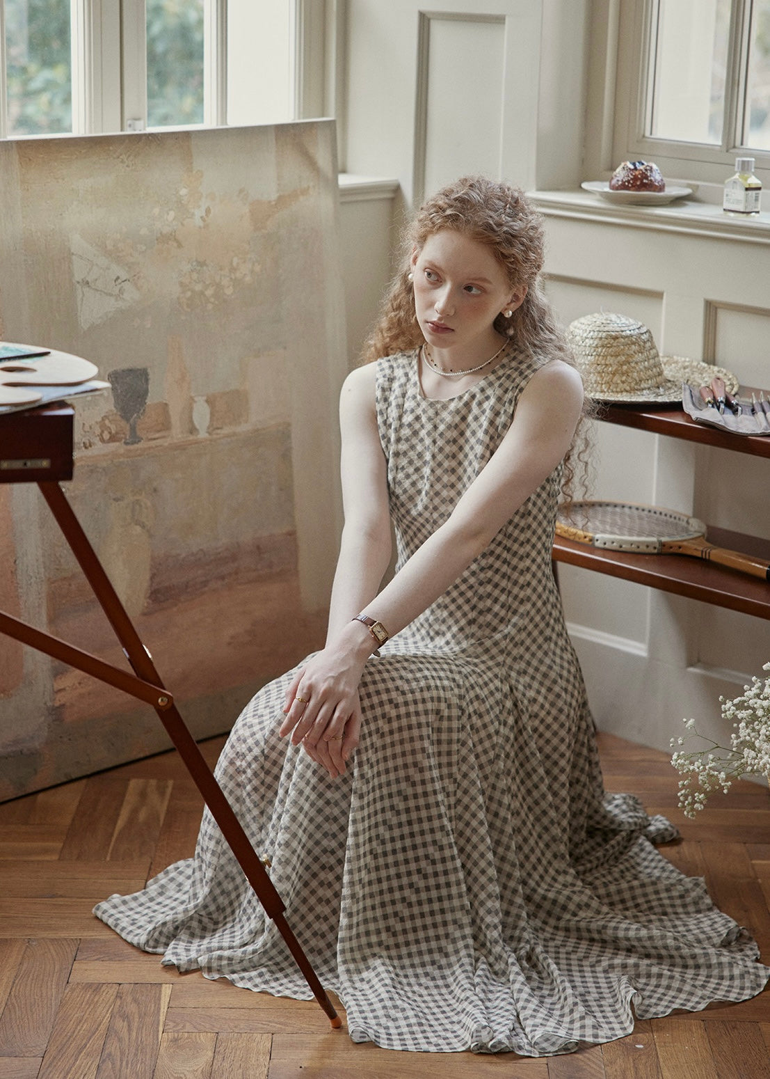 Countryside Gingham Seersucker Sleeveless Ballet Dress