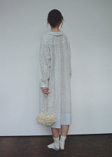 Blue Floral Cotton Nightdress Peter Pan Collar Long Sleeve Vintage Loungewear