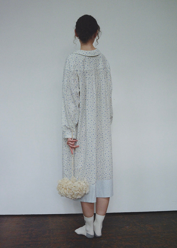 Blue Floral Cotton Nightdress Peter Pan Collar Long Sleeve Vintage Loungewear