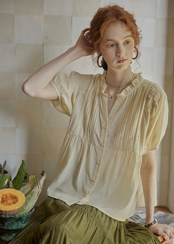 Butterlight Poem Blouse | Pintuck Vintage Top in Ivory Yellow