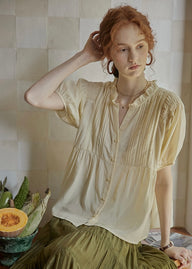 Butterlight Poem Blouse | Pintuck Vintage Top in Ivory Yellow