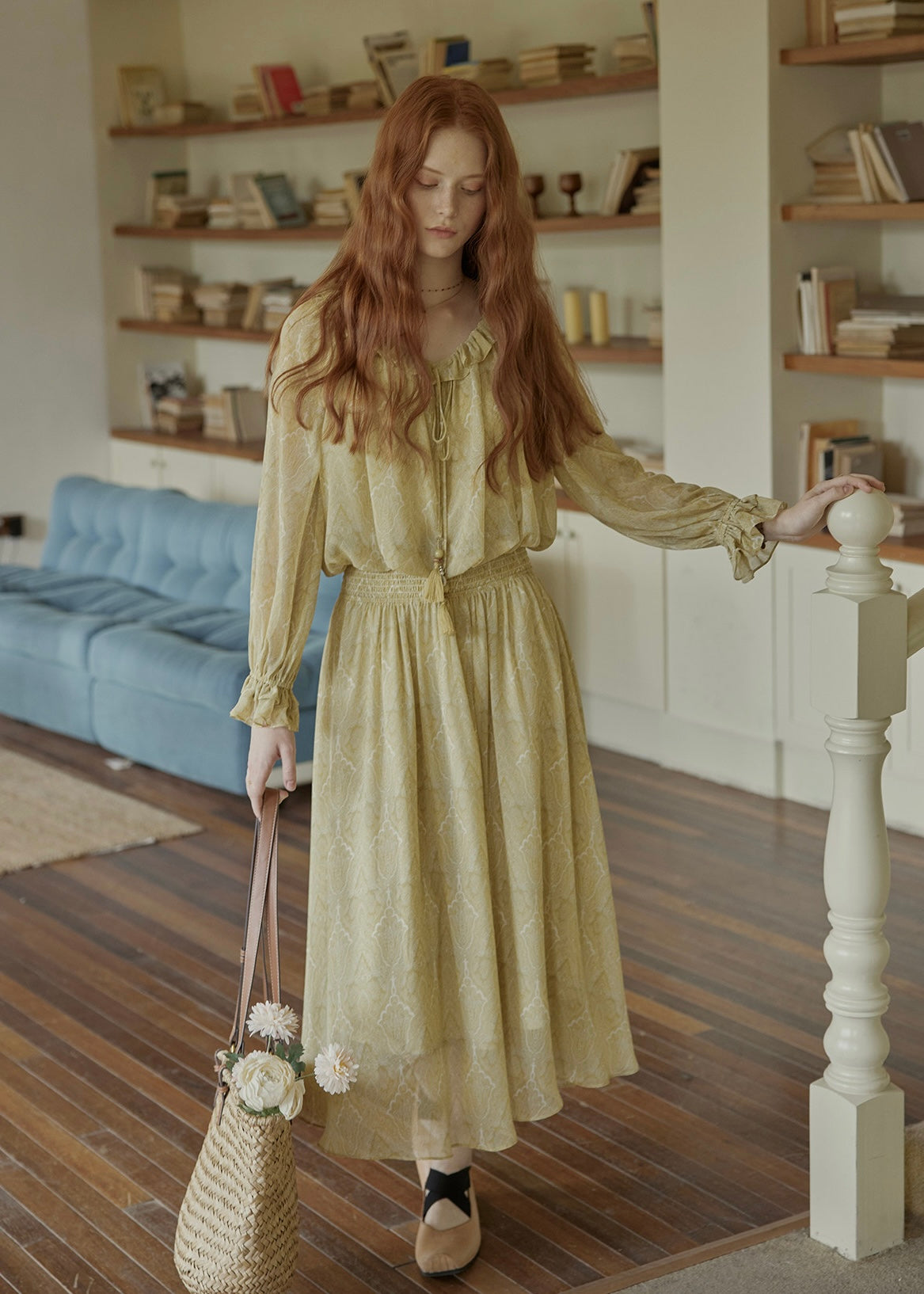 Aurélie Oil Painting Waist Tie Maxi Dress