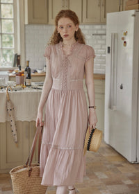 Blush Pink Lace Vintage Short Sleeve Summer Dress