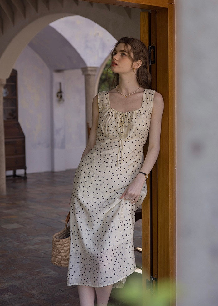 Élodie Polka Dot Square Neck Long Dress