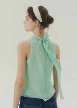 Soft Mint Polka Dot Back Ribbon Sleeveless Top