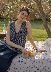 Lemon Noon Check Vest Top | Linen Cotton Sleeveless V-Neck Shirt(2COLOR)