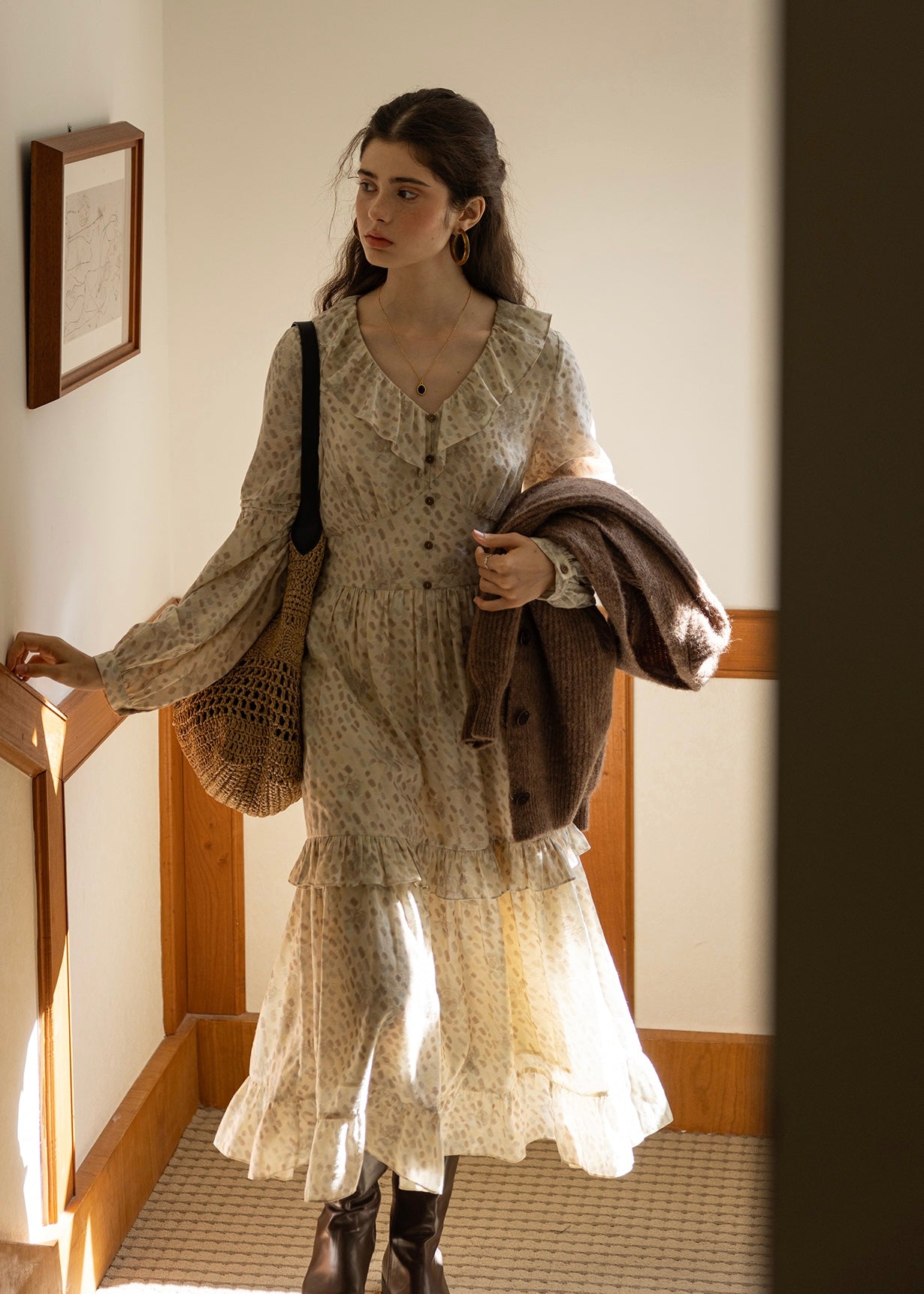 Ethereal Ivory Beige Vintage Shirring Dress(2COLOR)