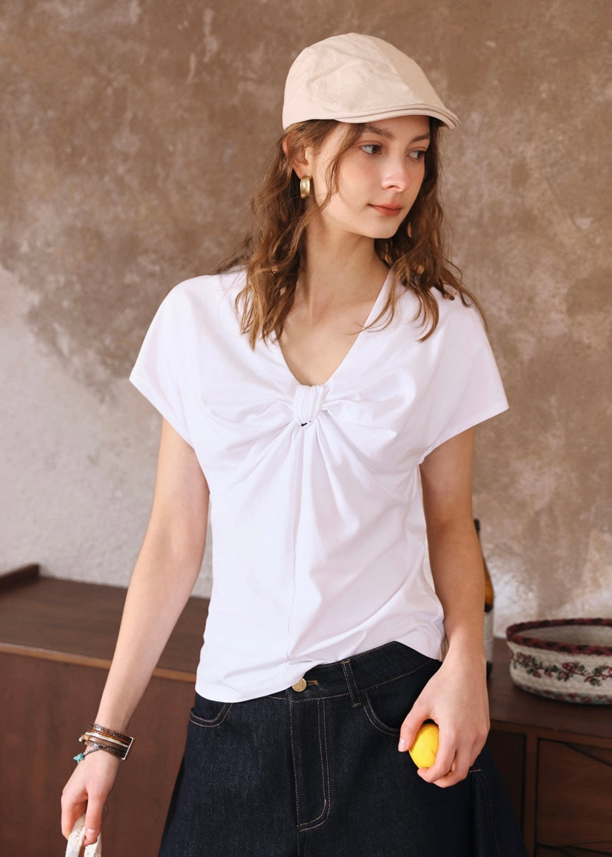 Éloise Ribbon Front Top | Soft T-Shirt for Summer(3COLOR)