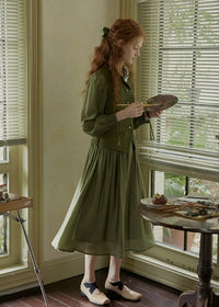 Olive Charm Vintage High Waist Two-Piece Dress