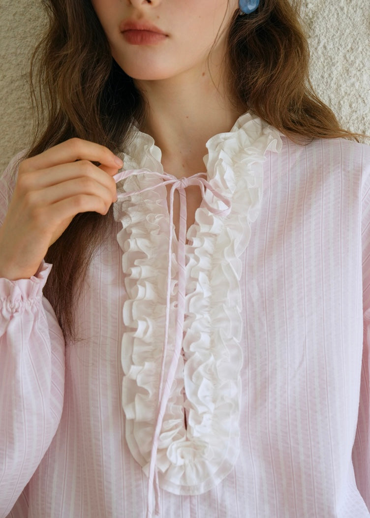 Daydream Ruffle Vintage Pink Long Sleeve Blouse
