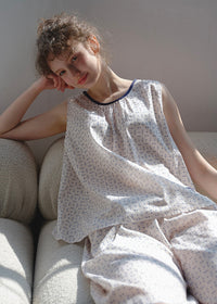 Little Blue Floral Cotton Loungewear Sleeveless Tank Capri Pajama Set