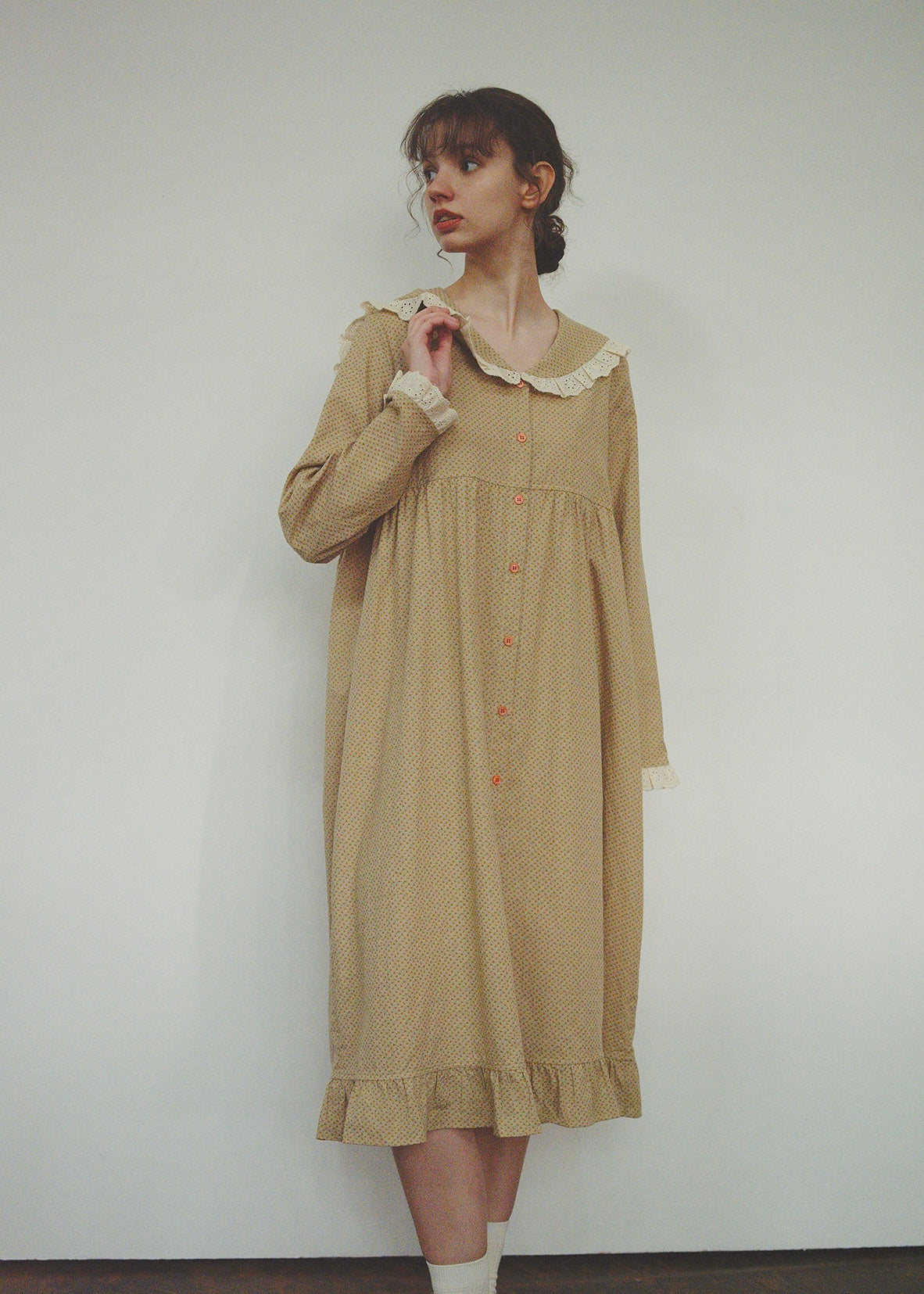 Honey Dot Lace Collar Cotton Nightdress