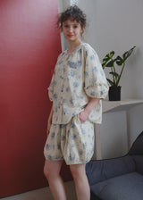 Blue Breeze Cotton Gauze Pajama Set Floral Loose Fit Summer Homewear