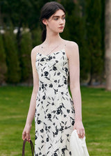 Moonlight Petal Slip Dress | Black and White Floral Dress for Summer
