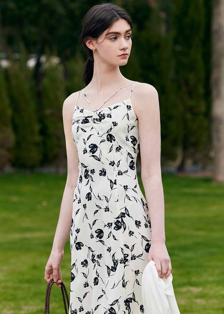 Moonlight Petal Slip Dress | Black and White Floral Dress for Summer