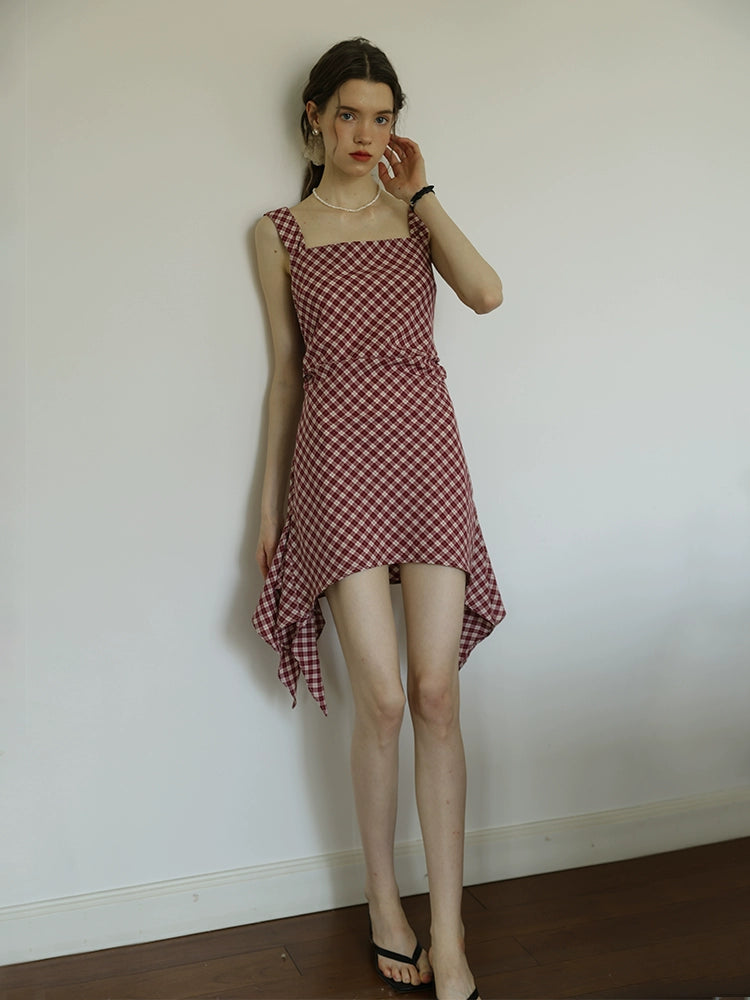 Ruby Picnic Check Dress | Vintage Asymmetrical Gingham Sleeveless Dress