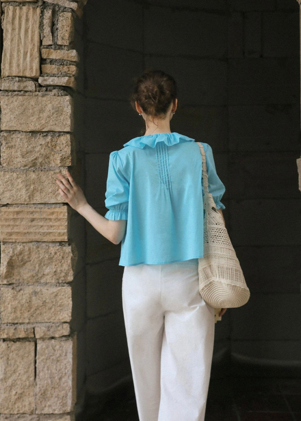 Azure Reverie Ruffle Collar Blouse