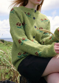 Mossy Rose Wool Floral Jacquard Cardigan