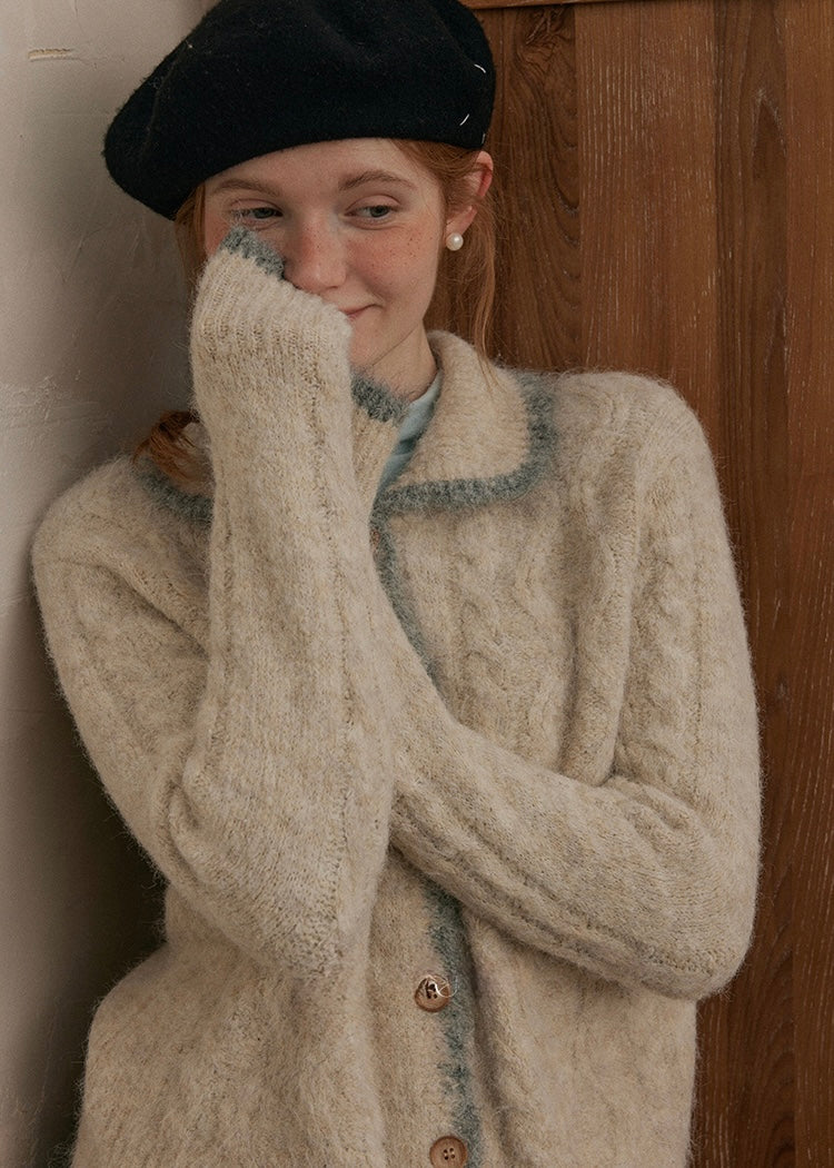 Cream Beige Echo Soft Wool Knit Cardigan