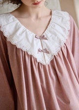 Vintage Lace Collar Pink Long Sleeve Women's Pajama Set