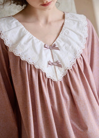 Vintage Lace Collar Pink Long Sleeve Women's Pajama Set
