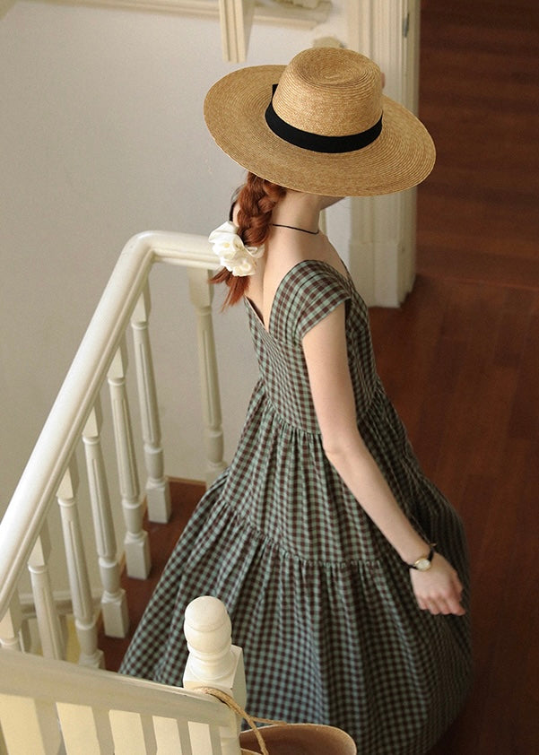 Mellow Check Tiered Dress | Vintage Green Gingham Sleeveless Long Dress