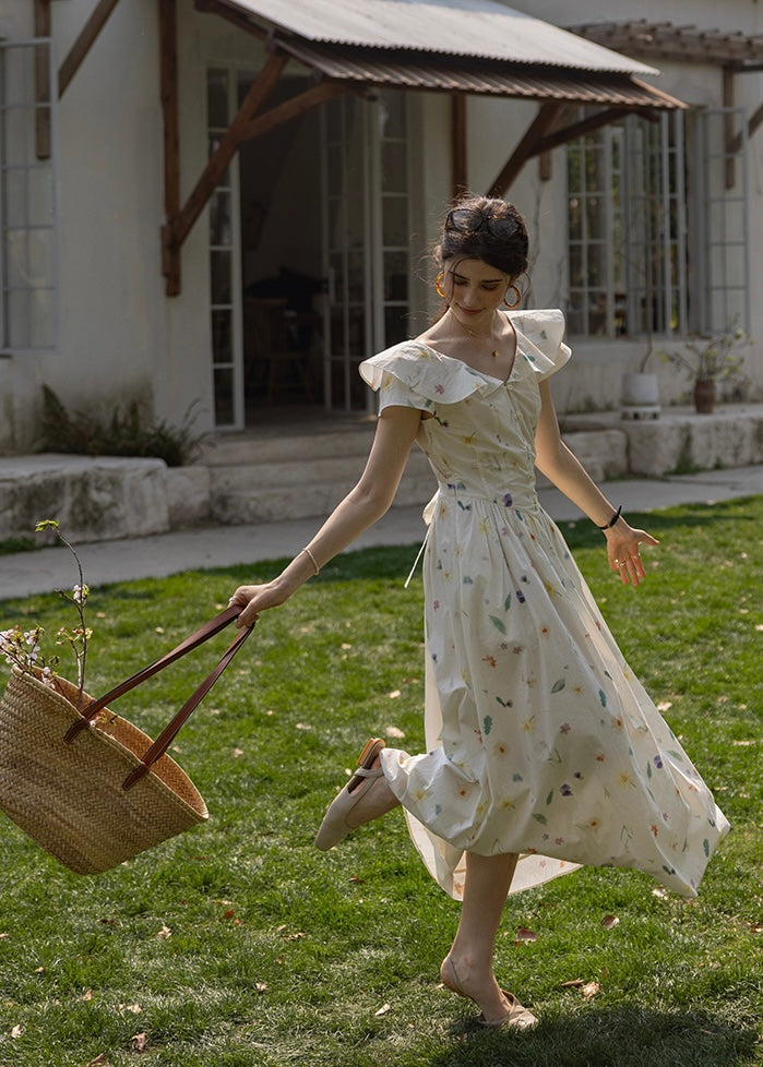 Blooming Ruffle Garden Dress | Vintage Floral Sleeveless Cotton Maxi