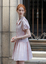 Rosecloud Button Soft Pink Puff Sleeve Mini Dress