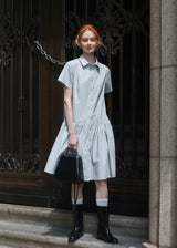 Morning Sketch Button-Up Flared Shirt Dress