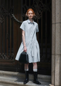 Morning Sketch Button-Up Flared Shirt Dress